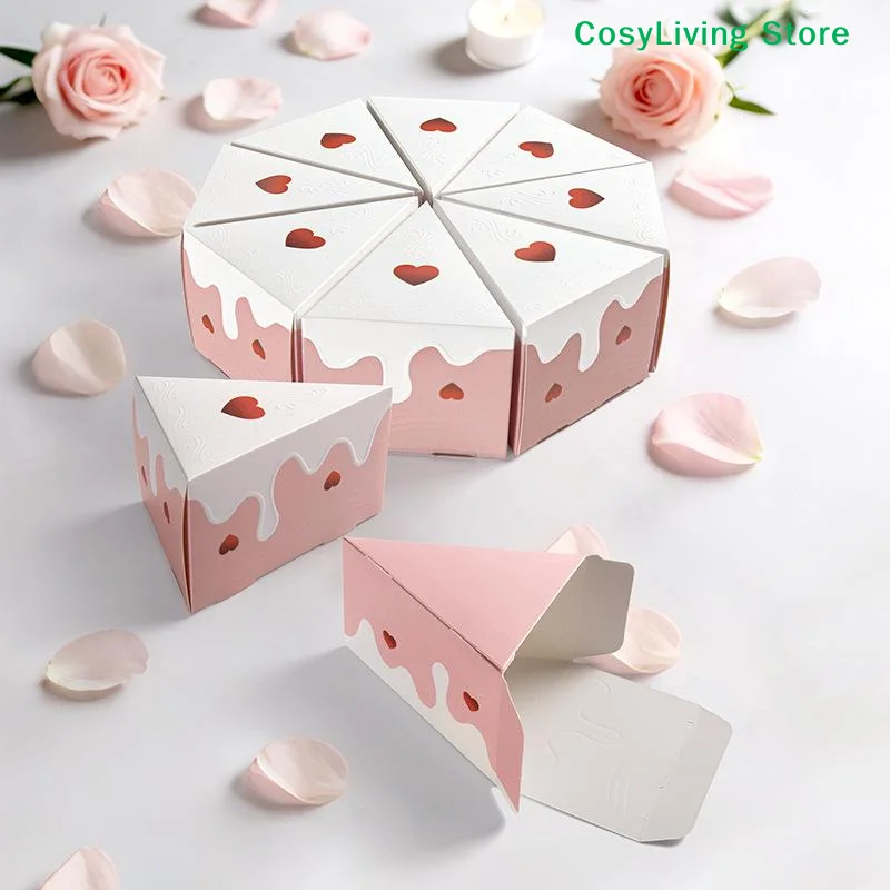 Image of [CL] 8 Stück Dreieckige Kuchenförmige Papier-Geschenkboxen Keks-Süßigkeiten-Boxen für Babyparty-Gastgeschenke Kindergeburtstag Dessert-Verpackungsboxen