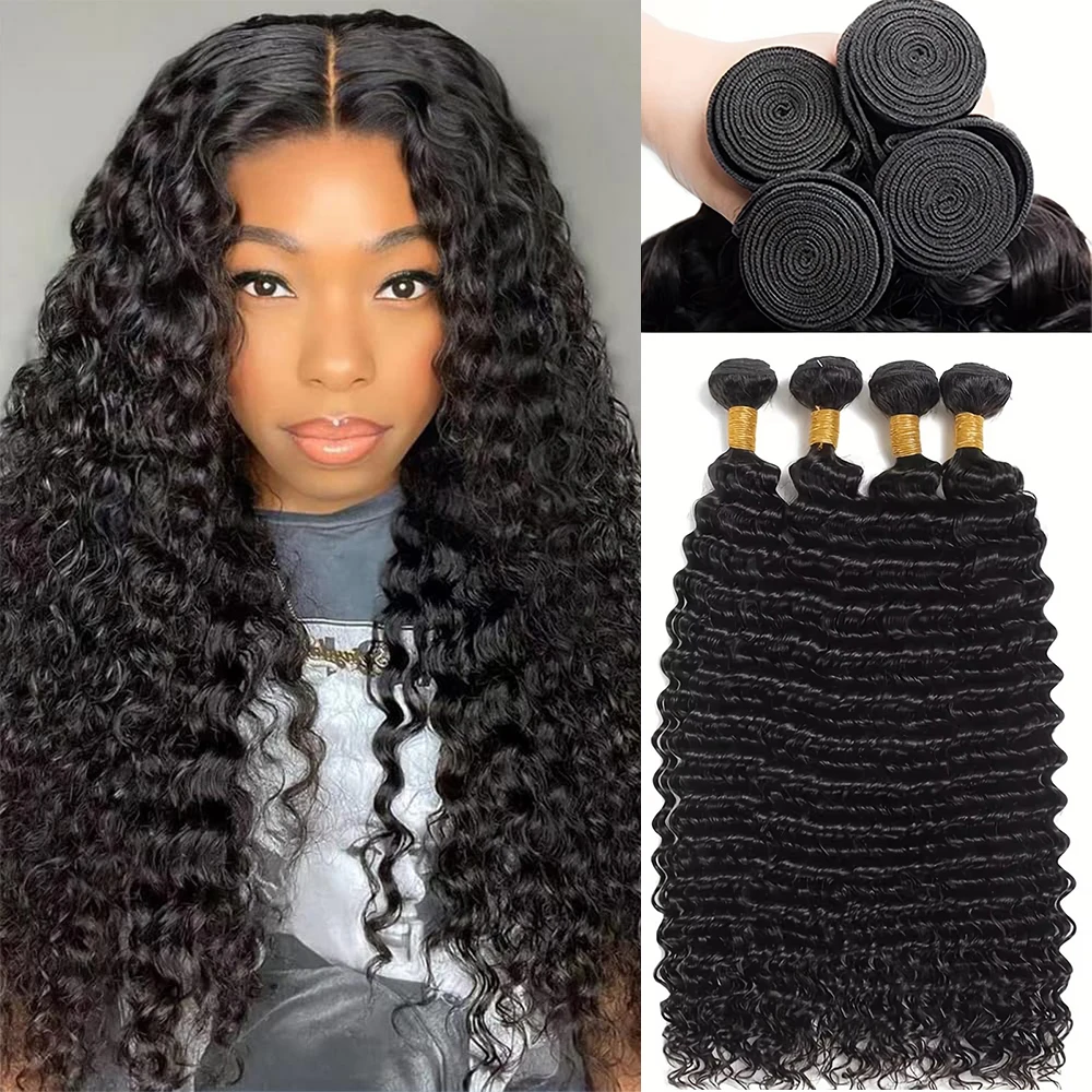 

Пучки человеческих волос с глубокими волнами, 100% необработанные бразильские девственные волосы для наращивания, 100 г/шт., натуральный черный цвет для женщин
