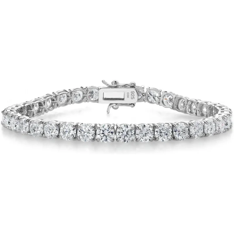 

Gem Stone King 18.00 Cttw White Moissanite Tennis Bracelet For Women | 925 Sterling Silver | Round 5MM | 7.25 Inch | Fine