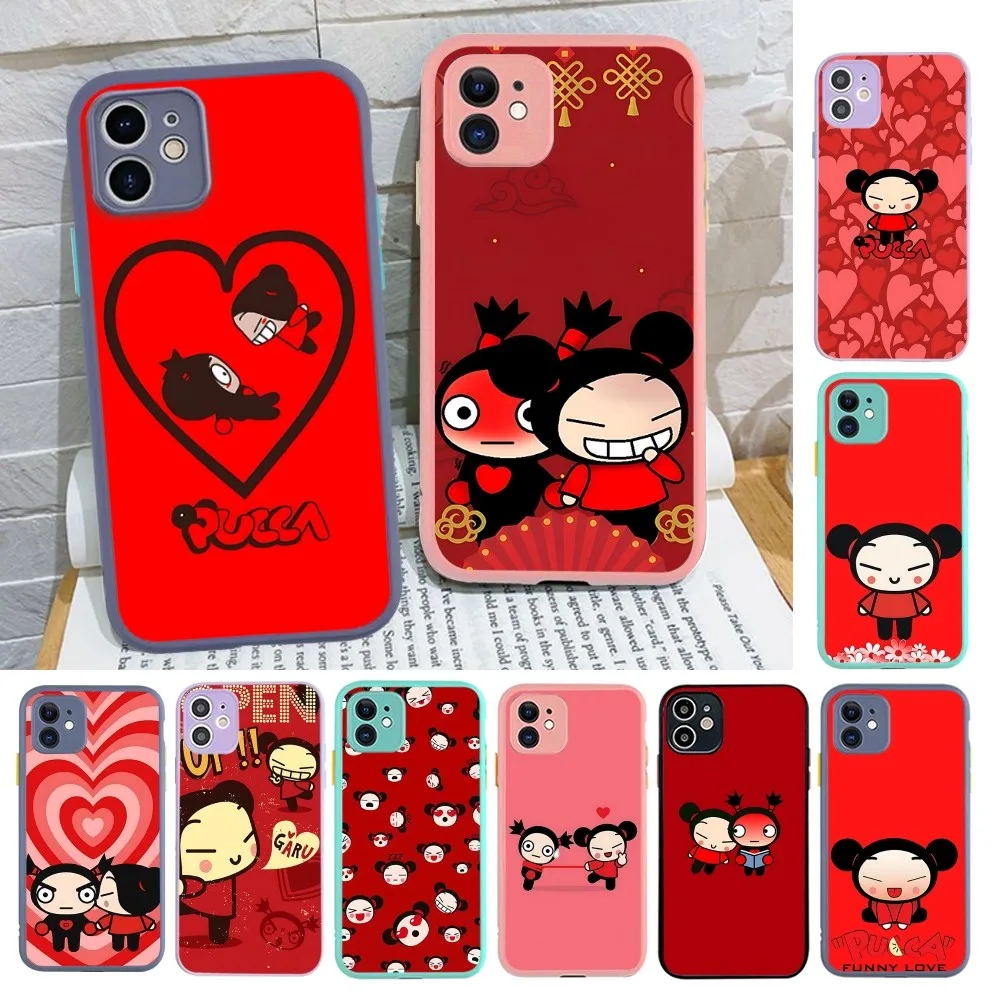 P-Pucca G-Garu Cute Phone Case For IPhone 14 11 12 13 Mini Pro Max 8 7 Plus X XR XS MAX Translucent Matte Cover