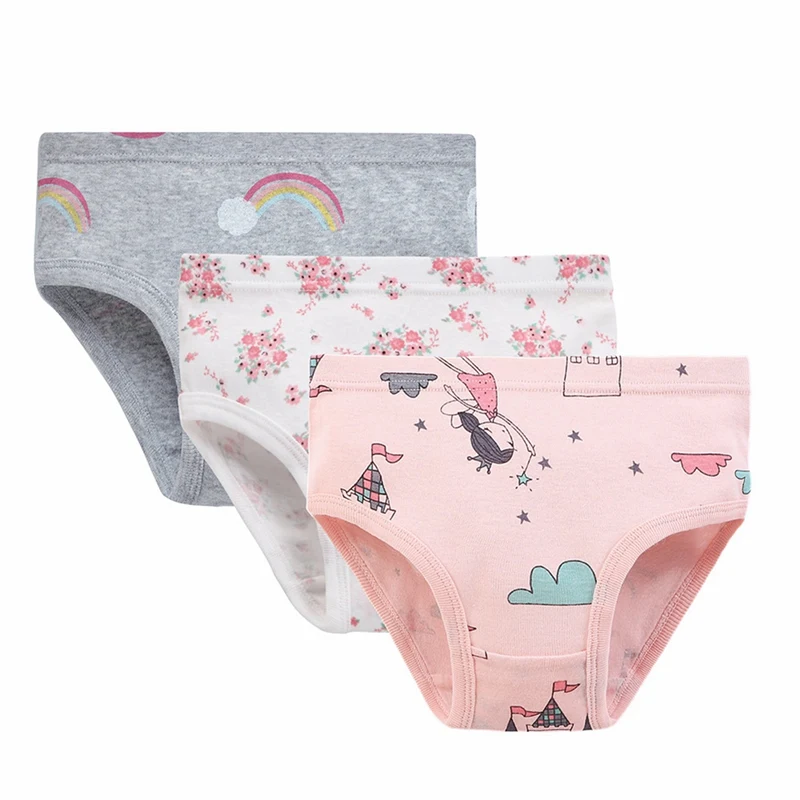 Stylish Pure Cotton Underwear Set for Girls: 3-Piece European Inspired Triangle Briefs (4-10 Years)