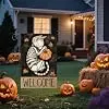 Halloween Cat Garden Flag, Fall Skeleton White Cat Vertical Double Sided Halloween Pumpkin Welcome Maple Leaf Autumn Holiday llz