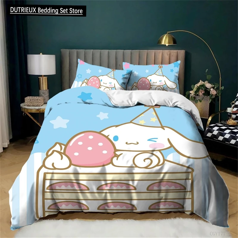 Duvet Cover Girls Cinnamoroll, Kids 3 Piece Super Soft Bedding Set Single Double Bed Lightweight Quilt Cover Zipper, Full Size