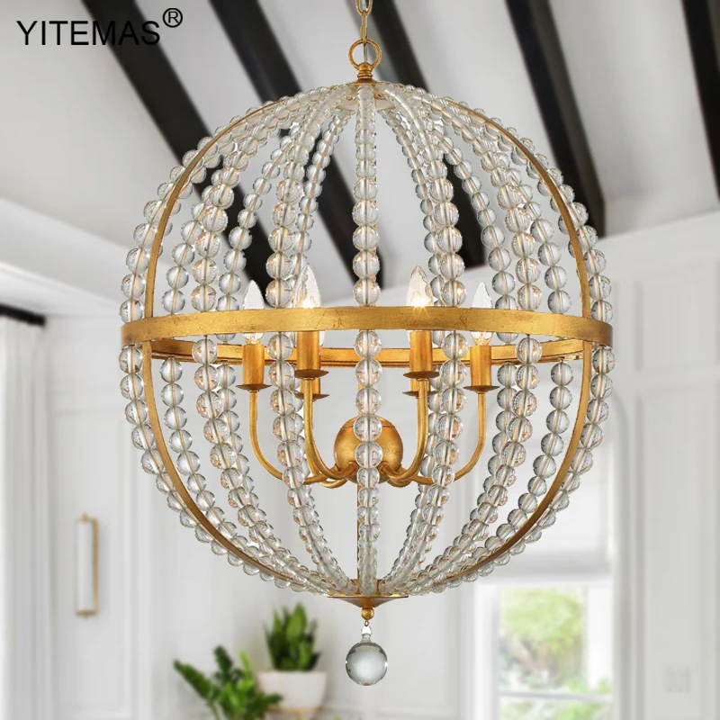 Round Crystal Chandelier In Dining Room Globe Gold Pendant Lights Living Room Foyer Sphere Bedroom 6 Light Entryway Hallway Lamp