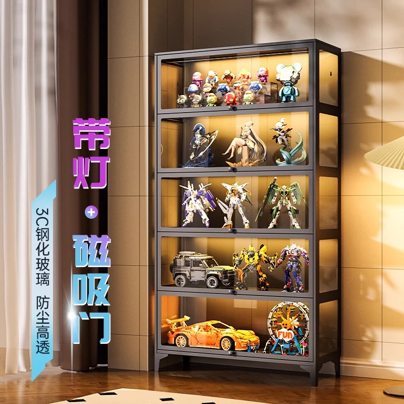 Figure dustproof glass cabinet suitable for model display bookcase steel building block toy storage cabinet