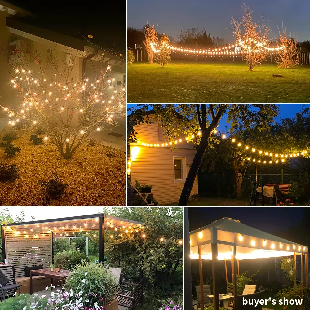 LED String Light G40 Shatterproof Light String IP44 Patio Light Outdoor Garland Light For Garden Wedding Decoration 18M 26M 45M
