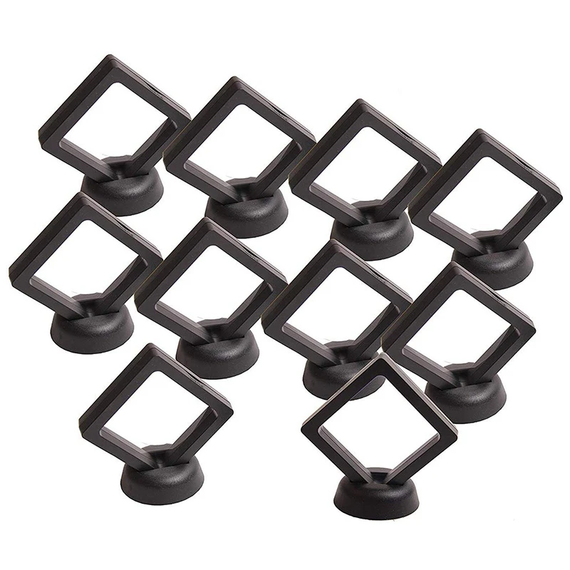 Coin Display Box - Set Of 20 3D Floating Frame Display Holder With Stands For Challenge Coins, AA Medallions, Jewelry, Black,