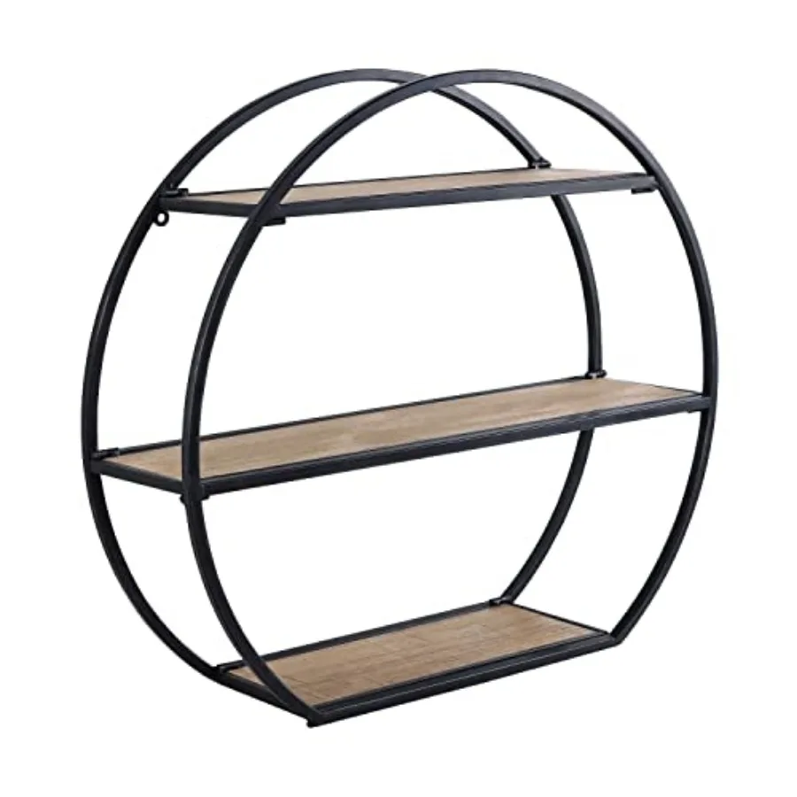 

Industrial Style Semi-Circle Shaped Wall Shelves, Decorative Floating Ledge Shelves, Wall Mounted Metal Bracket Wooden Display