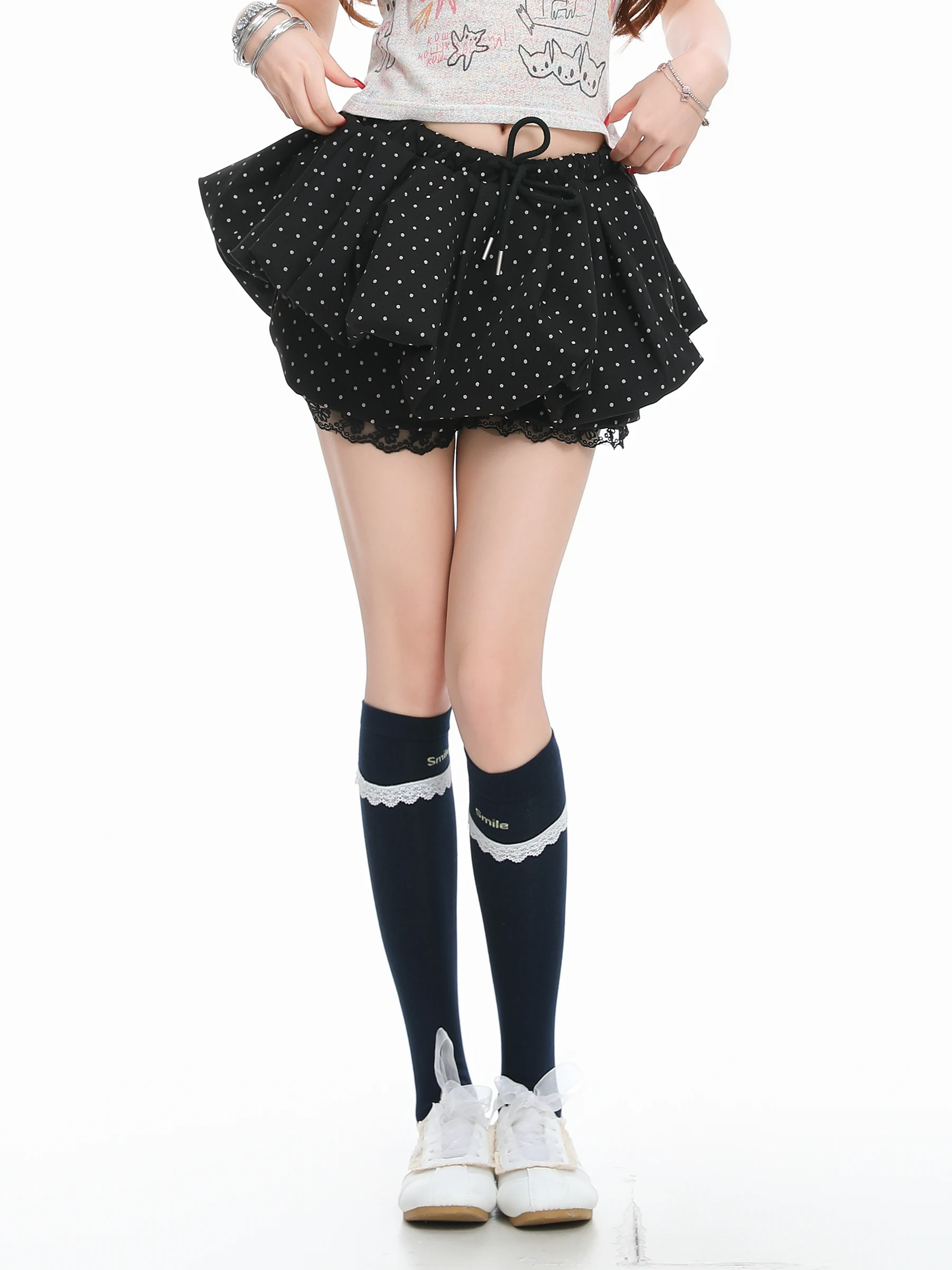BASTERDS Lace  Cake Skirt Women's Summer Anti-Light Ballet Style Half-length Puffy Short Skirt High Waist Breathable Poly...