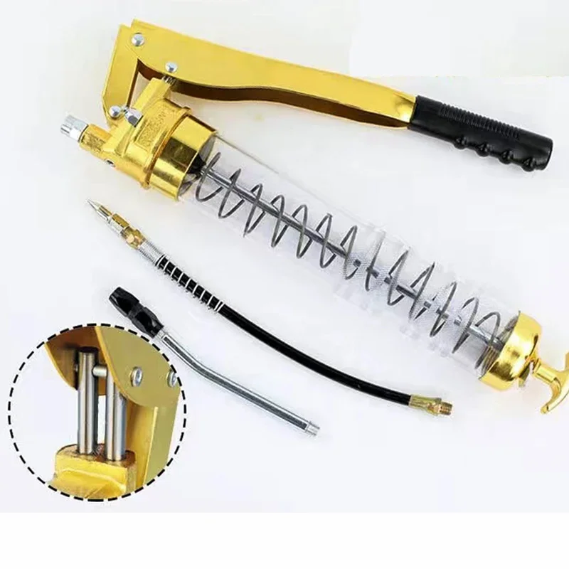 Transparent Barrel 600C Manual Grease Gun Double Pressure Rod Grease Gun Super Large Oil Output Super Labor-saving