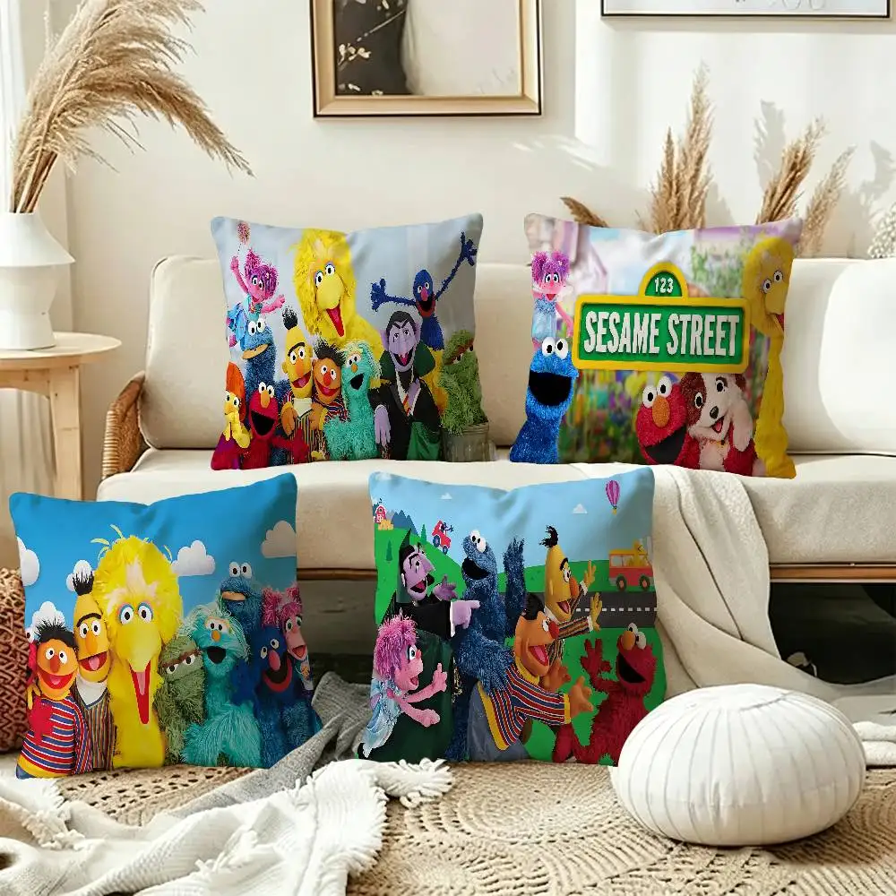 Cartoon S-Sesame S-Streets Pillow Cushion Cover Pillowcase Living Room Sofa Home Decor Customized