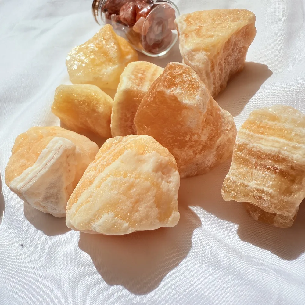 حجر الكالسيت الأصفر الطبيعي كريستال كوارتز خام خط أصفر خشن رخامي بلورات شفاء معدنية عينات الريكي قابلة للجمع #2