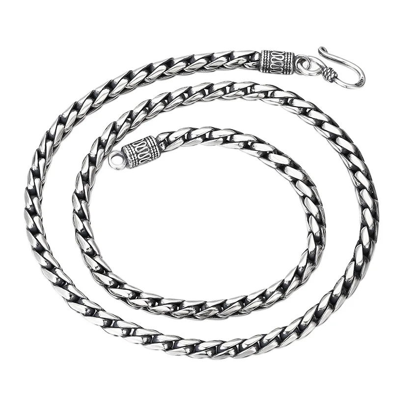 

Handmade Extra Long S925 Sterling Silver Necklace, 4mm Chunky Figaro Chain Thai Style Unisex Jewelry Gift, Free Shipping