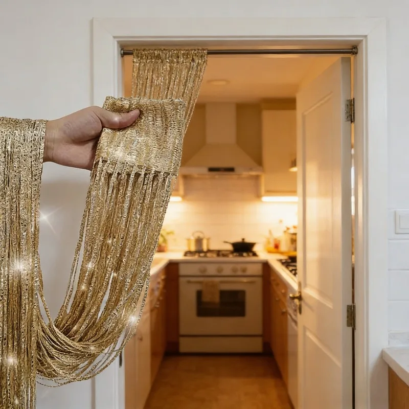 1 deluxe upgraded strip style decorative door curtain, with a bright and luxurious Bohemian style, adjustable tassel vertical blinds, suitable for wardrobes