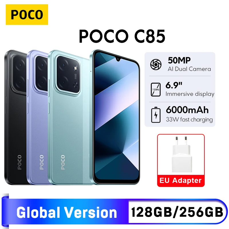 Новая глобальная версия POCO C85, аккумулятор MediaTek Helio G81-Ultra, 6000 мАч, 6,9-дюймовый дисплей, 50-мегапиксельная двойная камера, IP64 NFC-смартфон