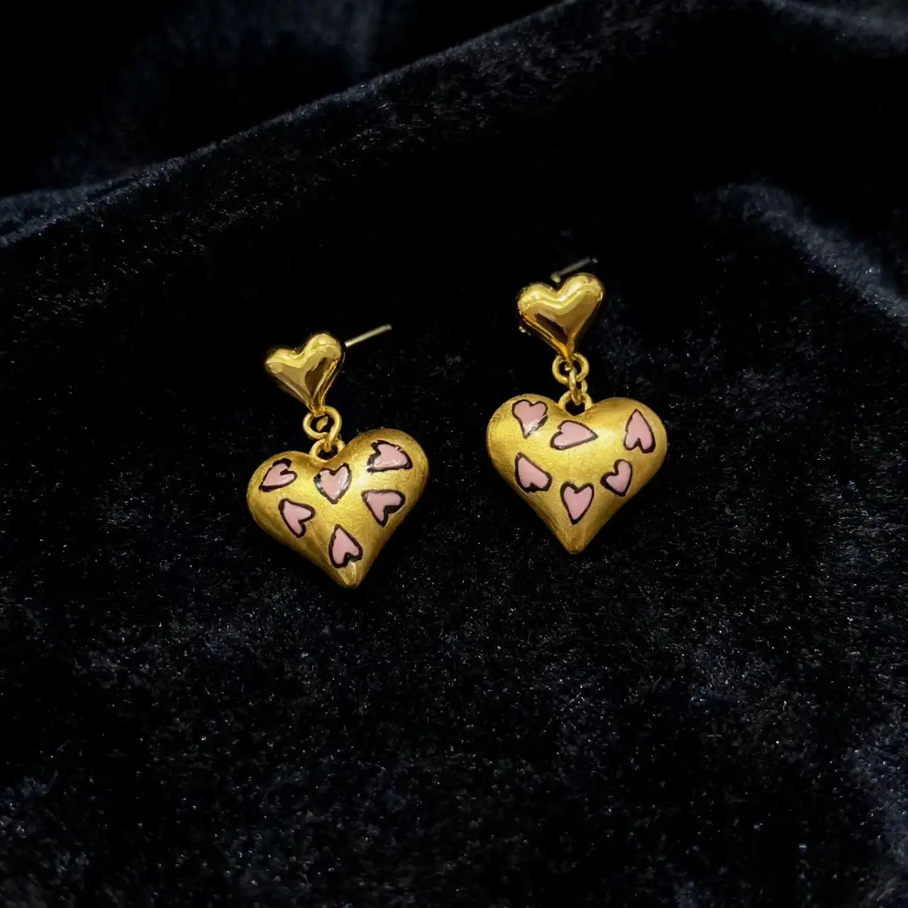 Fine 18 K Gold Color Love Heart Shape Stud Earring for Women Wedding Birthday Leopard Print Earrings Not Fade Jewelry Gifts
