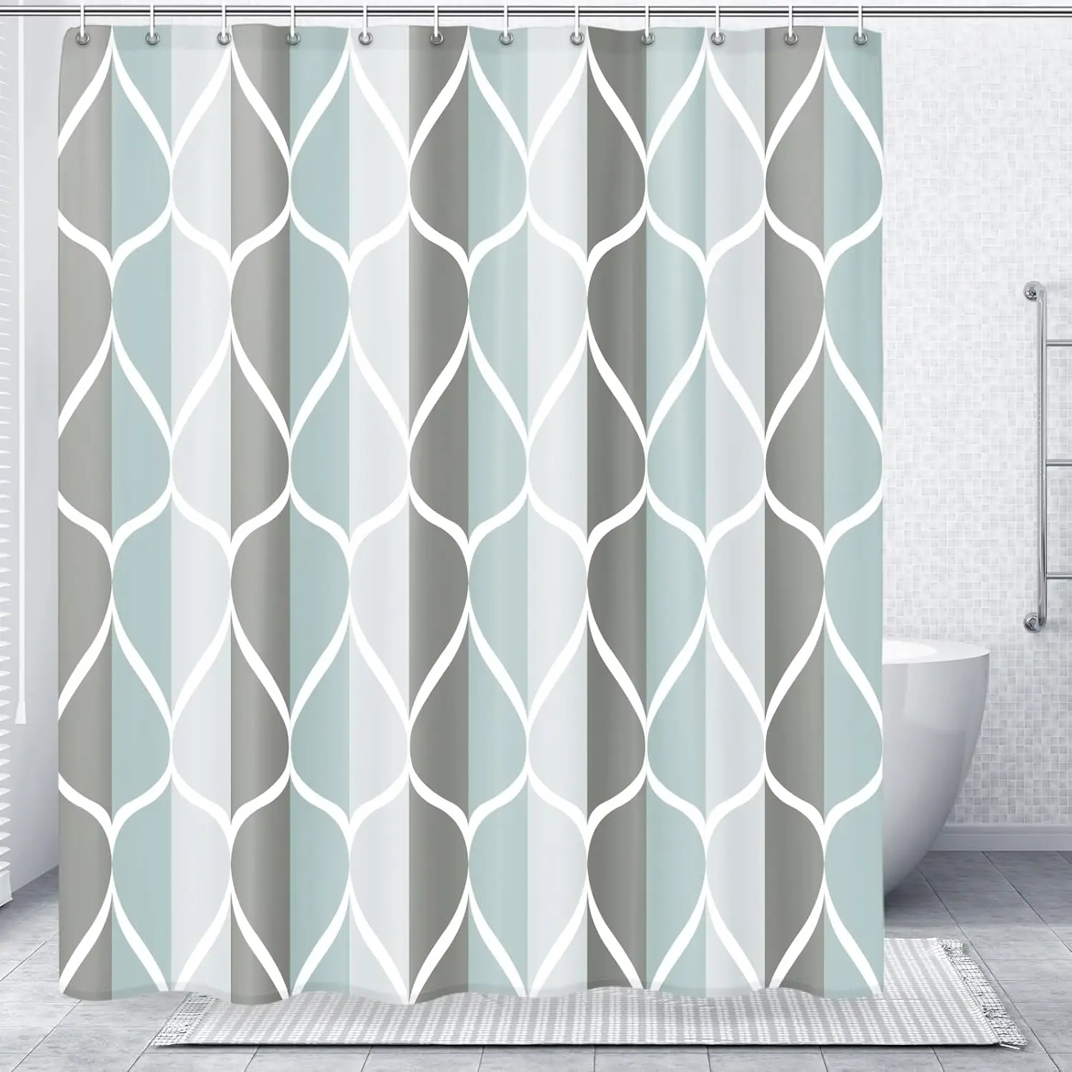 

Grey Shower Curtain Waterproof Polyester Quick-Dry Weighted Hem 72x72 with 12 Hooks Machine Washable