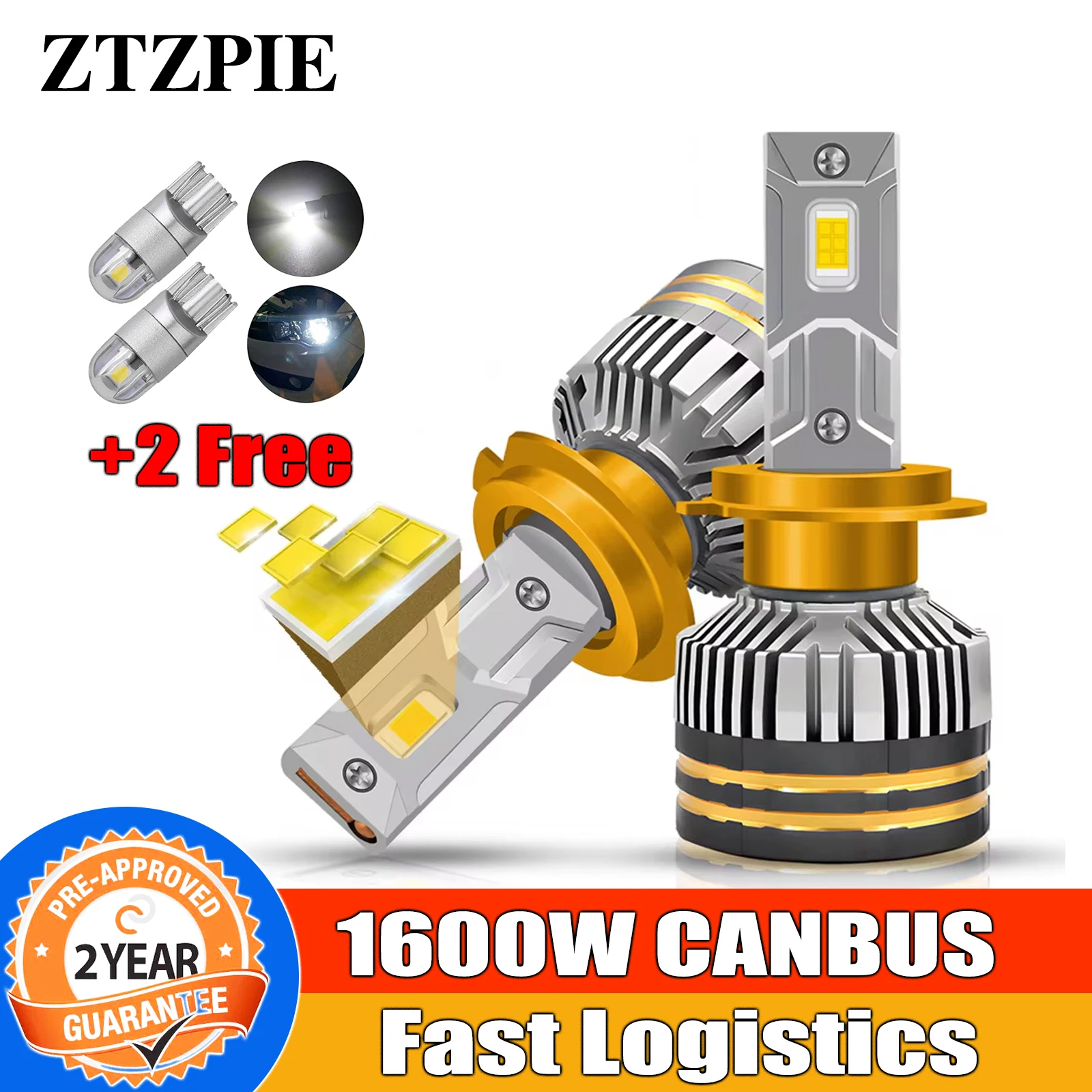 

ZTZPIE K7C Canbus LED Car Headlight Bulbs 1600W 6000K CSP 3570 Chips HB3 HB4 9005 9006 H1 H7 H4 H11 Compatible with Various Mode