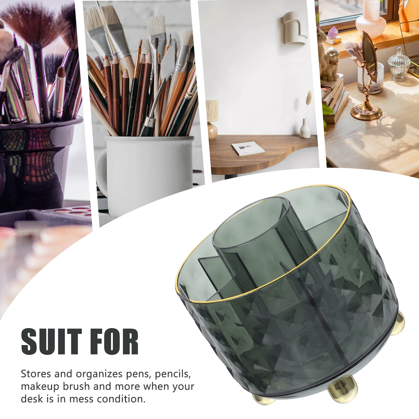 

Organizer Makeup Brush Storage Bucket Rotating Pencil Holder Eyebrow Spinning Student