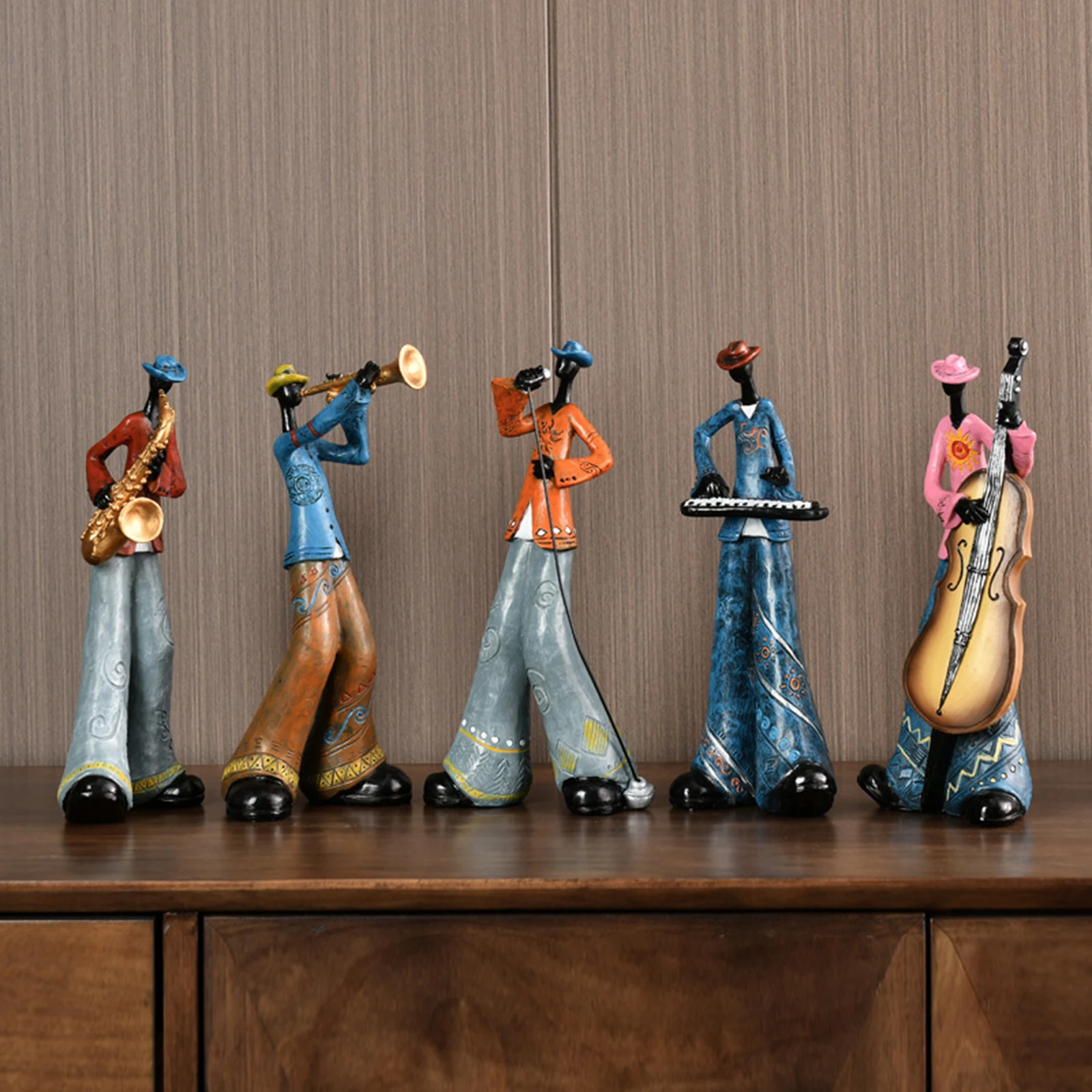 Resin Jazz Band Player Figurine Music Figure Band Collection Statue Desktop Ornament Vintage Decorations Landscape Accessories