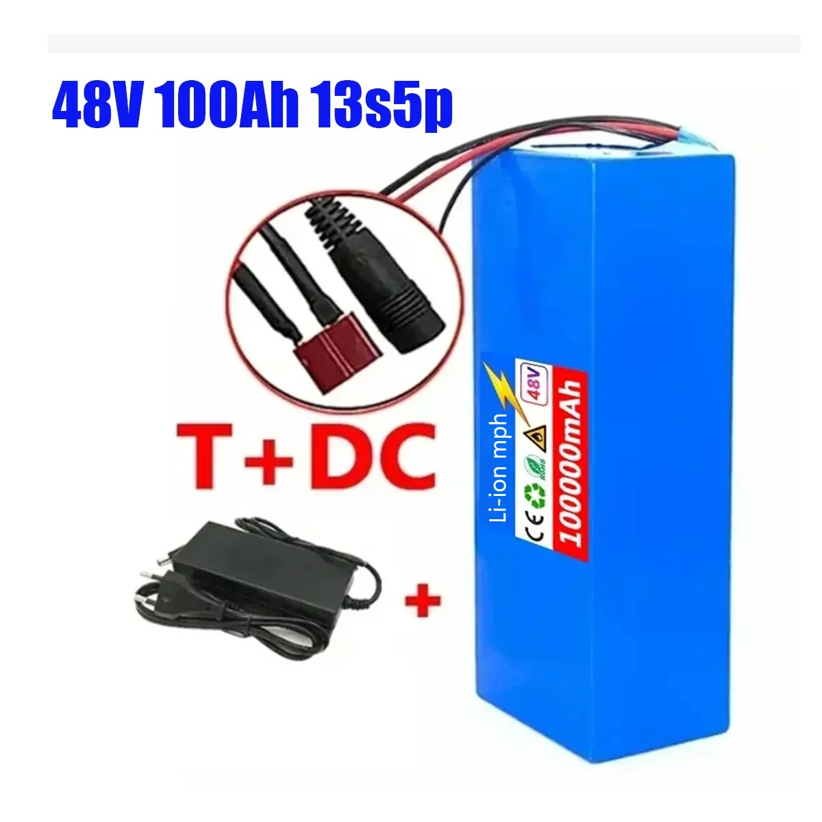 13S5P 48V 100Ah 18650 lithium battery pack , suitable for mountain bikes 250-1000W，with built-in intelligent BMS+chargers
