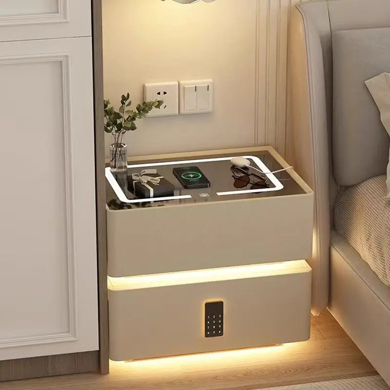 Suspended smart bedside table Modern simple multi-functional home bedroom Light luxury high-end feeling with lock Bedside locker