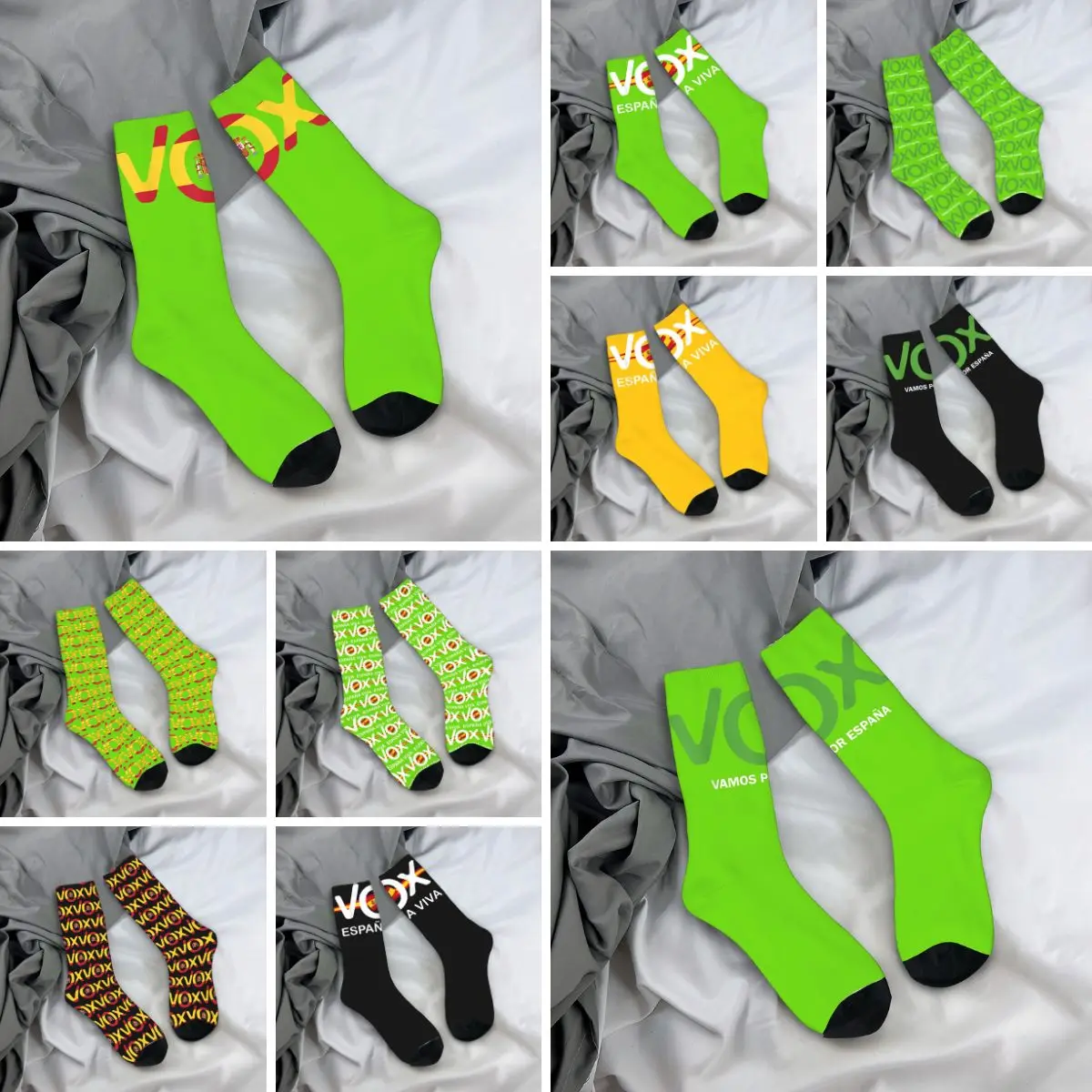 

Носки с флагом Испании Vox на заказ, зимние чулки, готические мужские дышащие носки с узором, спортивные нескользящие носки для бега