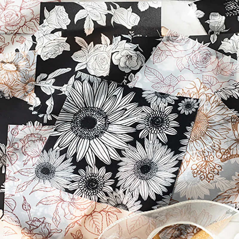 10 Stück Blumen-Hintergrundpapier, Vellum-Scrapbook-Papier, Handgemachtes Musterpapier, Kartonpapier mit Pfingstrosen- und Rosenmotiv, Bastelpapier für Scrapbooking