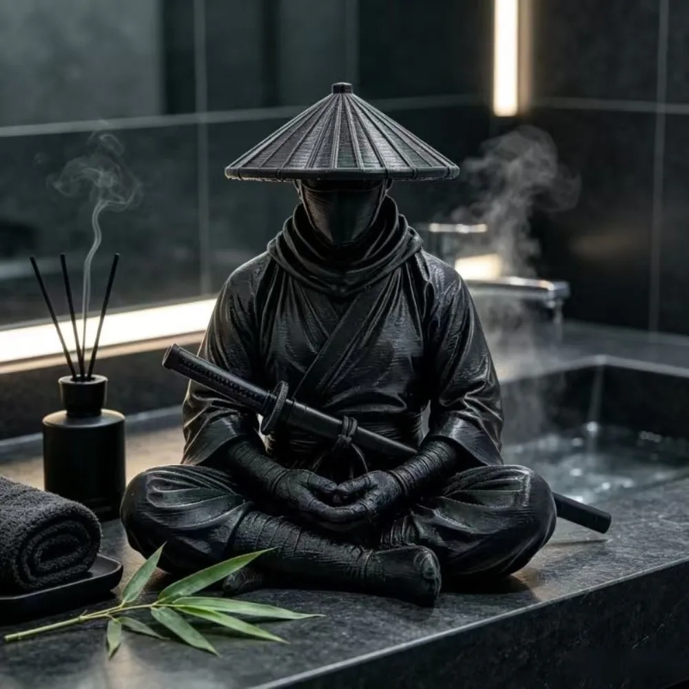 Creative Sitting Pose Ninja Ornaments Dark Style Home Decor Zen Statue 3D Printed Warrior Figurine Home