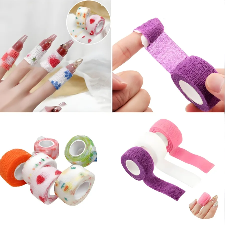 5pcs Nail Finger Gel Remove Fixed Bandage Clean Manicure Nonwoven Elastic Self-adhesive Tape Nail Finger Skin File Protect Tool