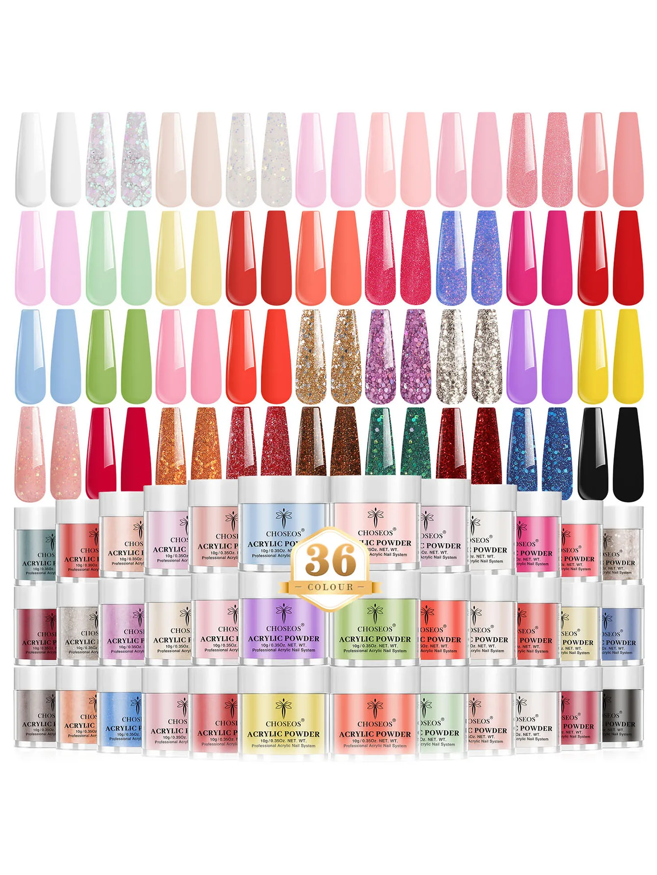 

Набор 36-цветной акриловой пудры для ногтей, дизайн ногтей «сделай сам», французское наращивание ногтей, подарок для женщин