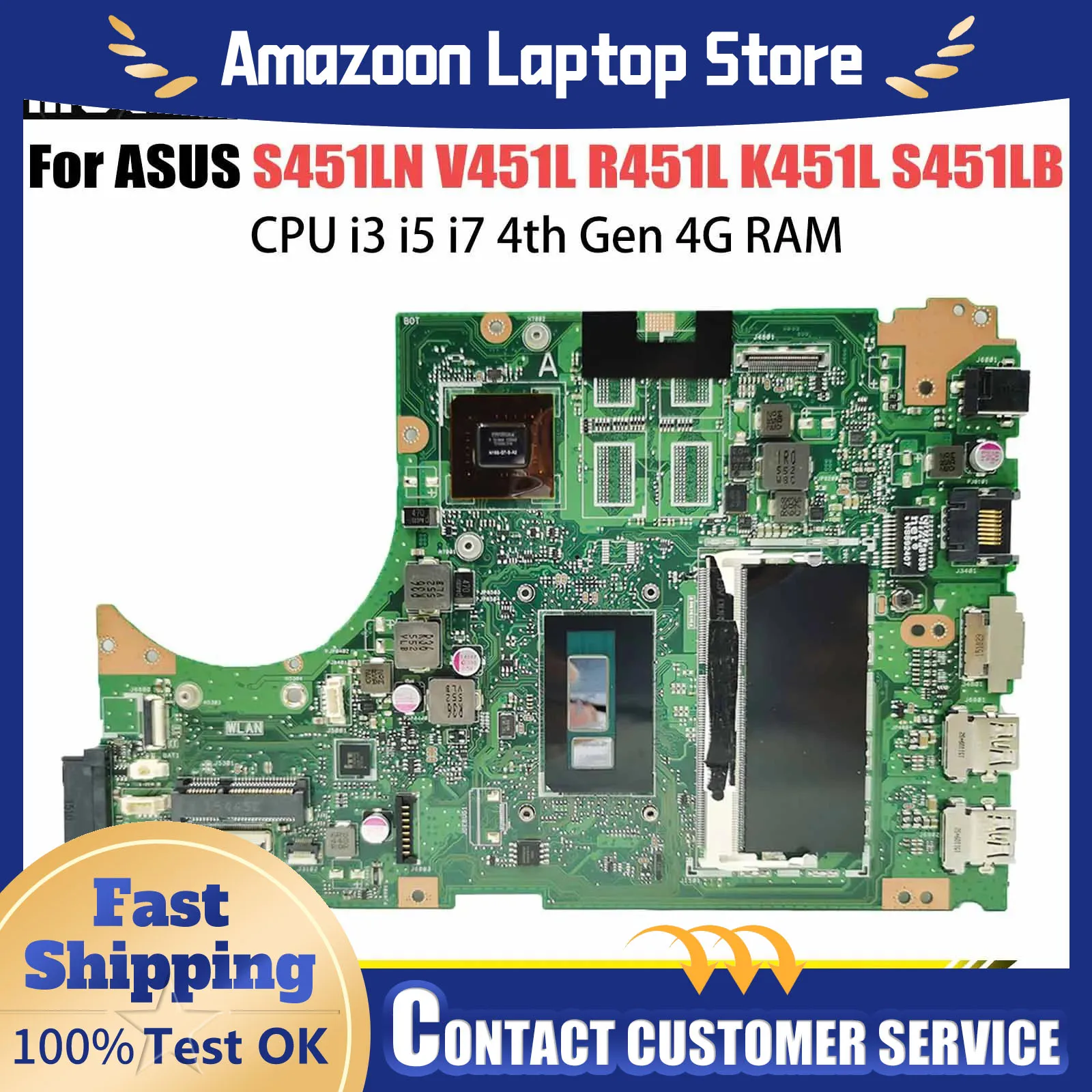 V451L Mainboard For ASUS S451L S451LN S451LB S451LA S451 R451L K451L Laptop Motherboard With i3 i5 i7 UMA/PM 4GB/RAM