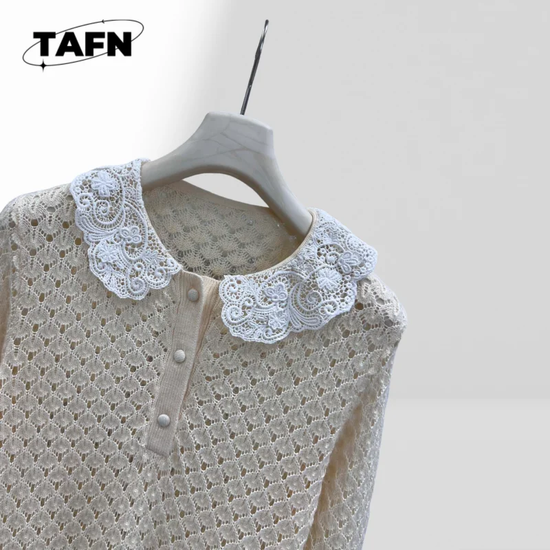 25 primavera e verão novo tridimensional gola de crochê malha pequena camisola superior temperamento rua alta ag2305