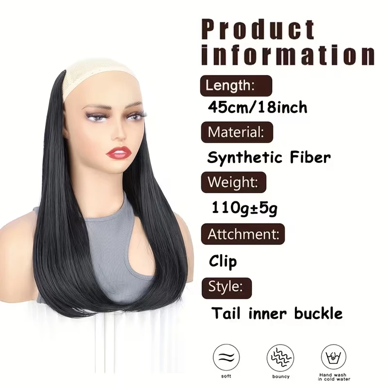 18Inch Synthetic Elegant V-Shape Internal Buckle Clip-In Hair Extensions Invisible Soft Hairpiece for Women Daily Use