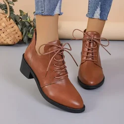 2024 scarpe con tacco da donna stivali da donna stivaletti retrò per donna scarpe con tacco quadrato stringate a punta donna Plus Size 43