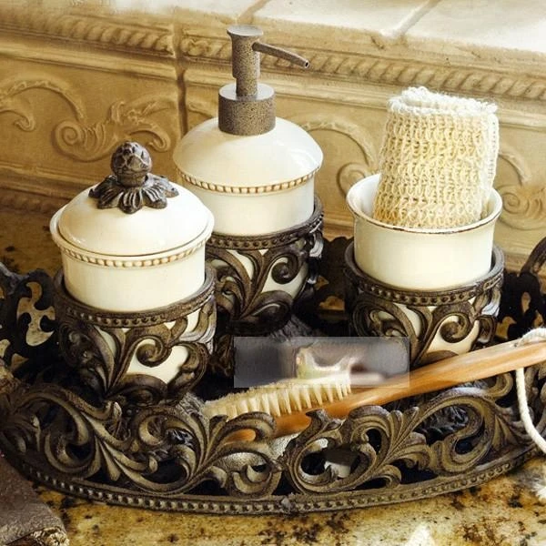 Cast Aluminum Ivory Ceramic Bathroom Cup Soap Dispenser Glove Box