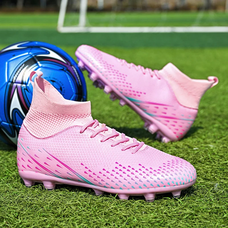

Pink Men's Society Football Boot Field Breathable Training Soccer Shoes Men Outdoor Non-slip Soccer Futsal Sneakers Cleats Man