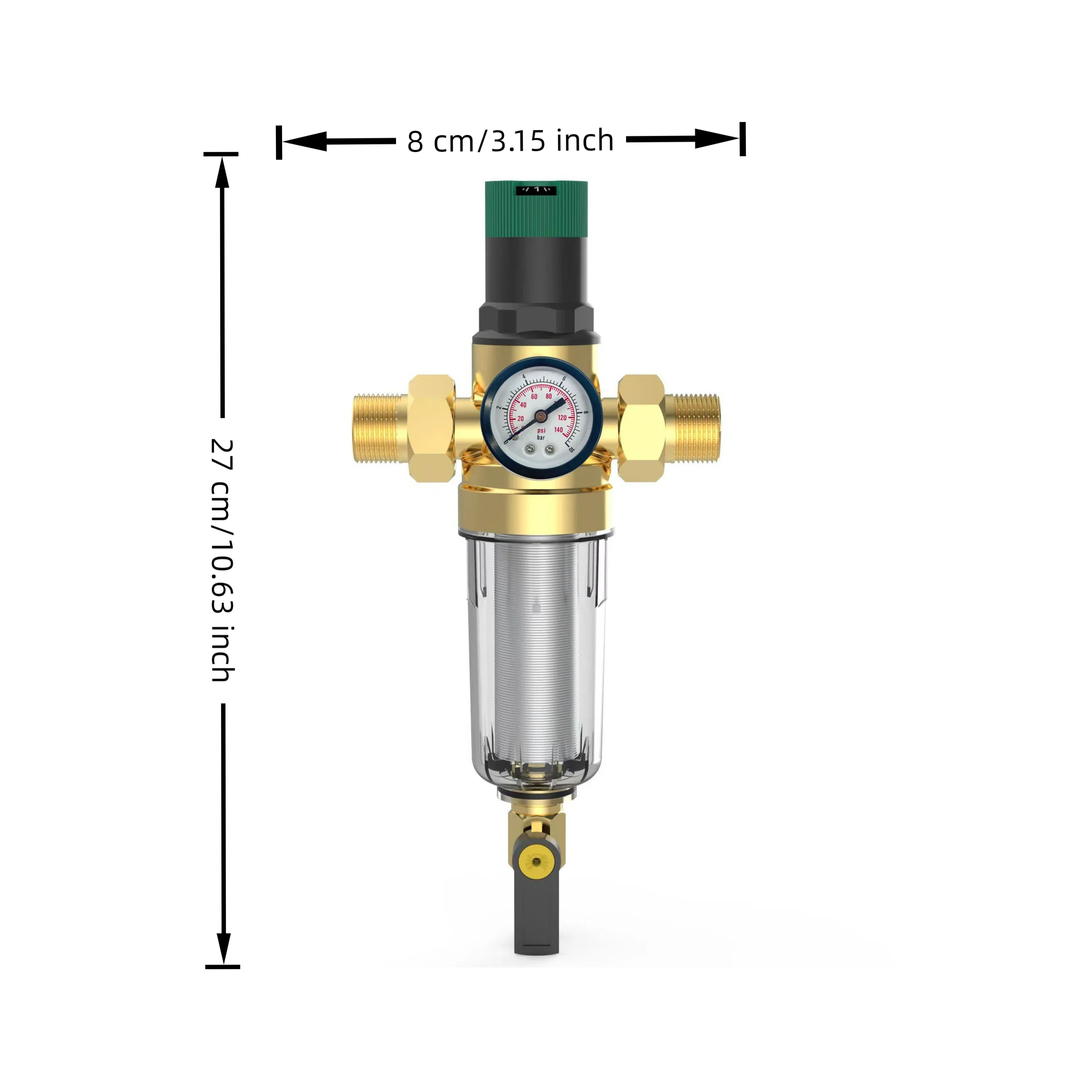1PC Backwash Filter With Pressure Regulator And Pressure Gauge, 3/4 Inch House Connection, Reusable Pressure Regulator