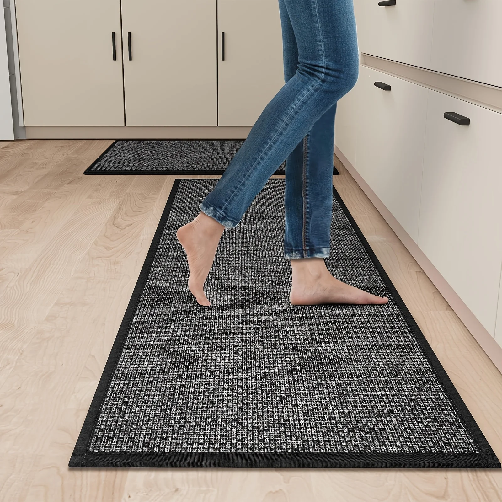 NIM kitchen Floor Mats Imitation Linen Weaving Water-absorbent Dirt-resistant Non-slip Foot Mats Doorway Oil-absorbing Whole Rug