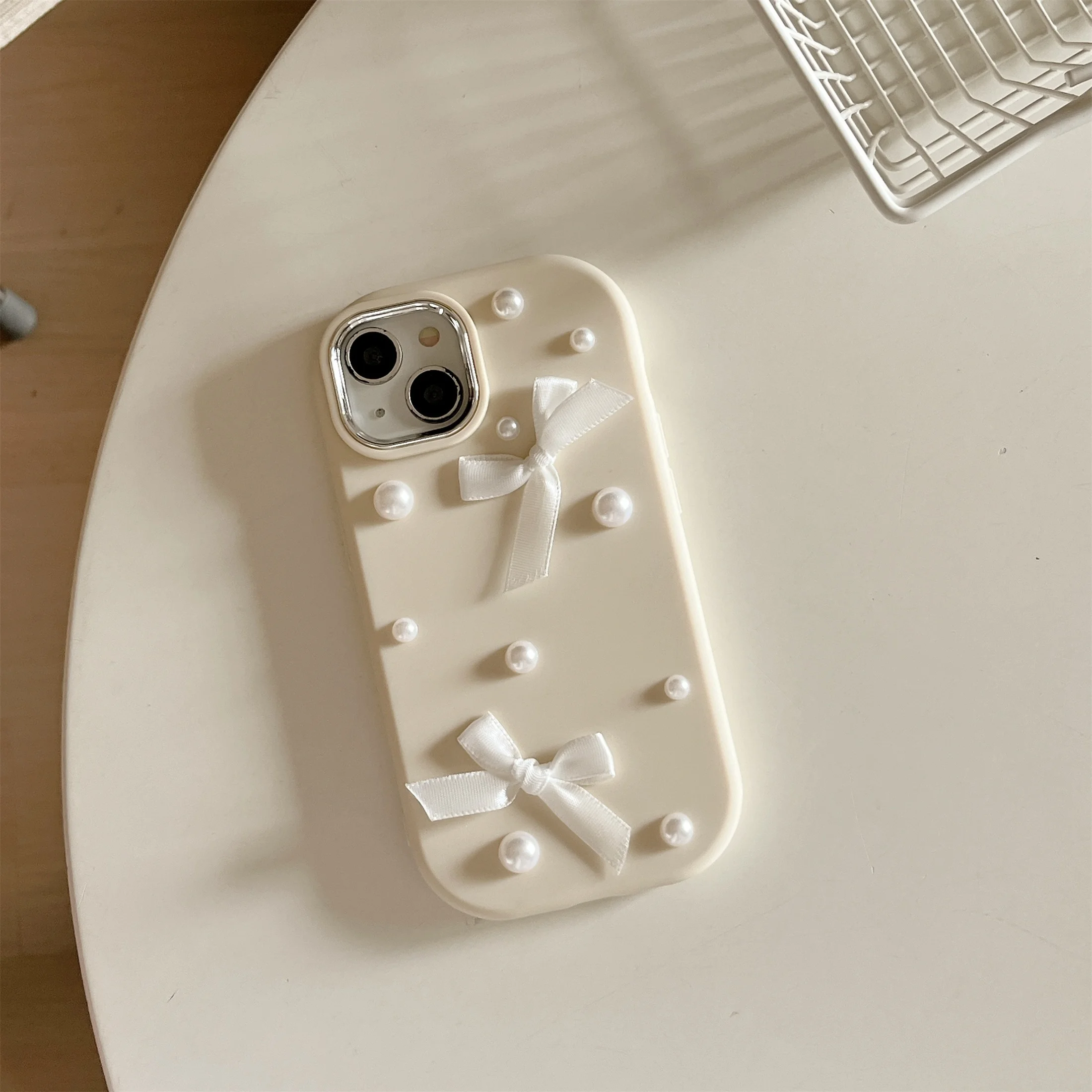 For iPhone 15 14 13 12 11 Pro Max Case 3D Pearl Bowknot Drop-proof Silicone Protective Cover image 5