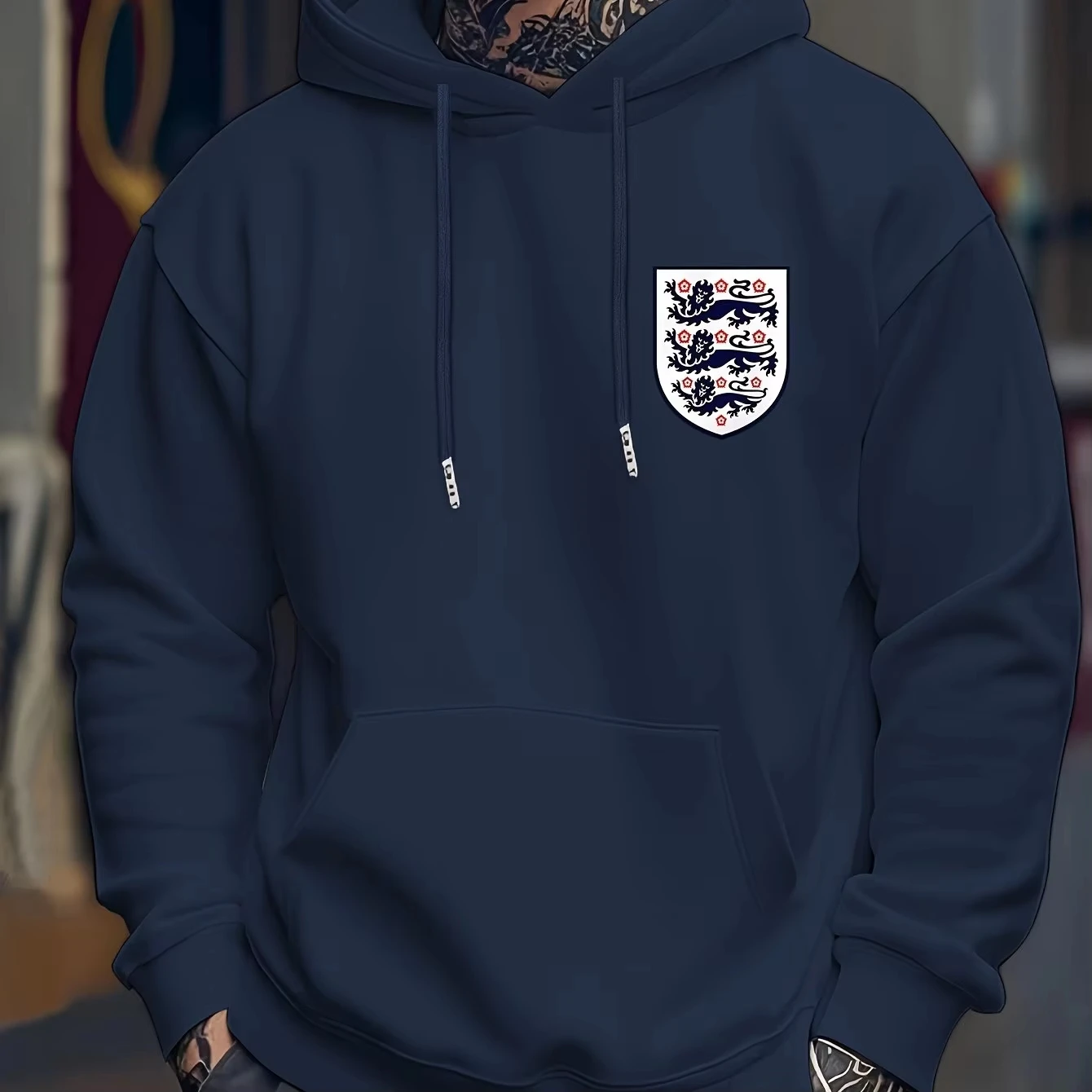 سويت شيرت كاجوال بقلنسوة للرجال مع طباعة علم إنجلترا - بلوفر شتوي، هوديي مناسب للارتداء الكاجوال، سترة بقلنسوة #3