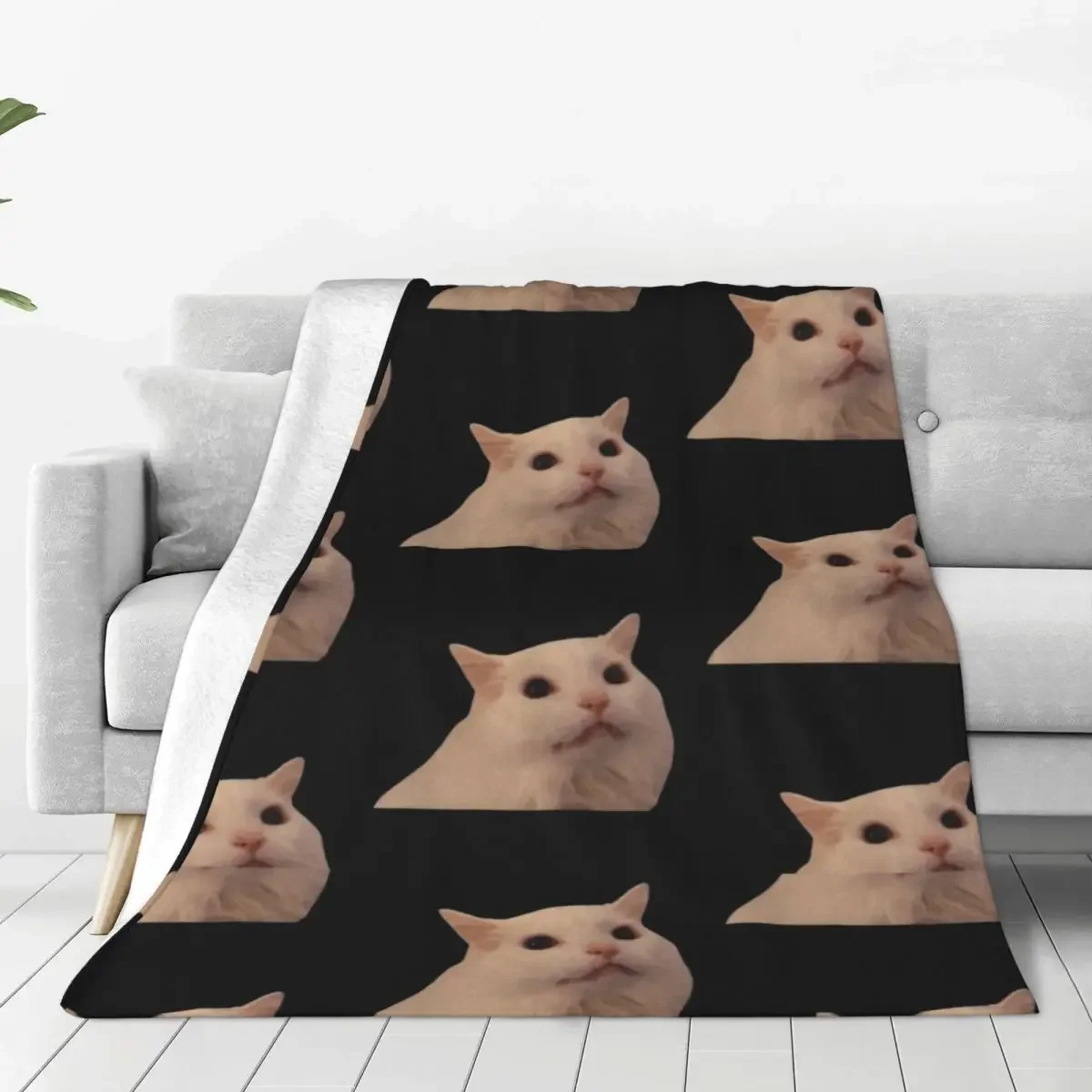 Crying Cat Meowing Meme Blankets Flannel Vintage Warm Throw Blanket for Home Restaurant Textile Decor