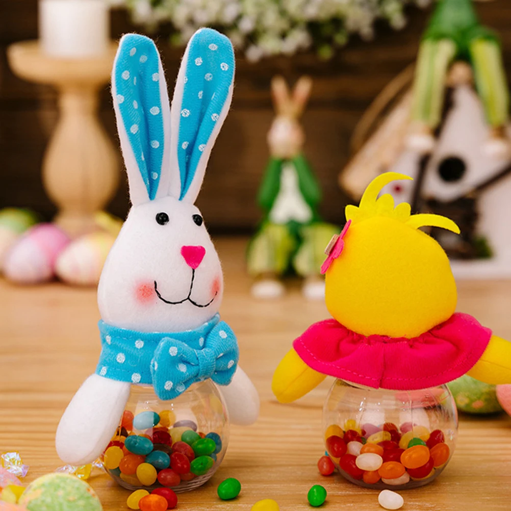 

2 Pcs Easter Decorations Gift Snack Containers Cartoon Bunny Treat Boxes Portable Cookies Holders For Party
