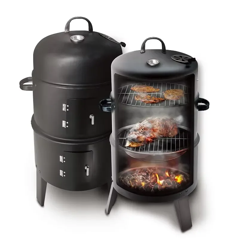 Modern vertical charcoal grill, three-in-one grill, smokeless design, iron structure, folding camping grill, suitable for