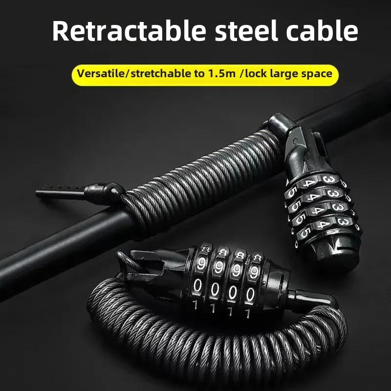 For Motorcycle Bicycle Anti-Theft Chain 4-Digit Password Combination Helmet Lock Safety Portable Cable Lock Durable Wire Rope