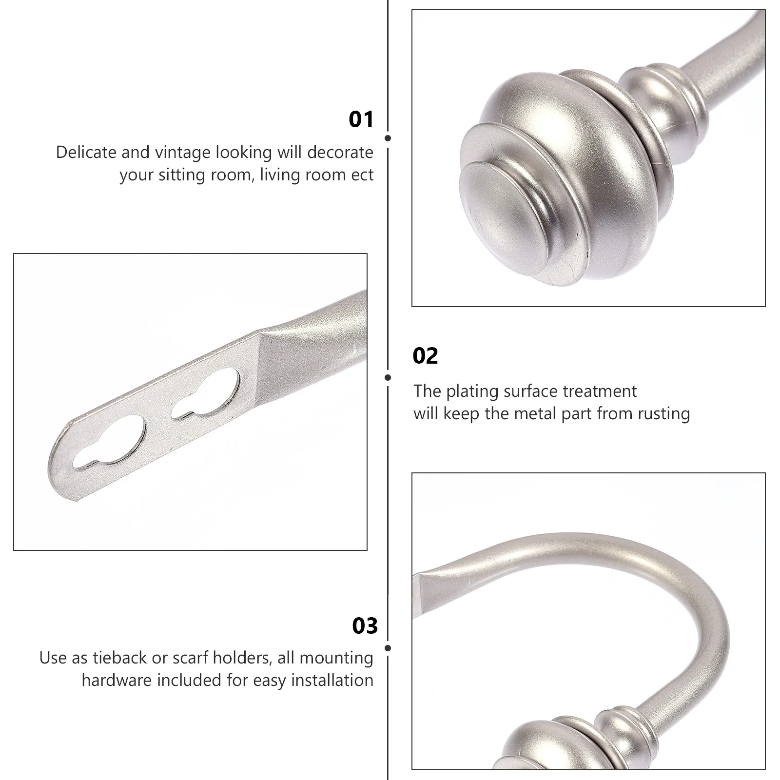 

2 Pcs Curtains Hook Decorative Holdbacks Buckle Holders for Drapes Window Treatment Silver