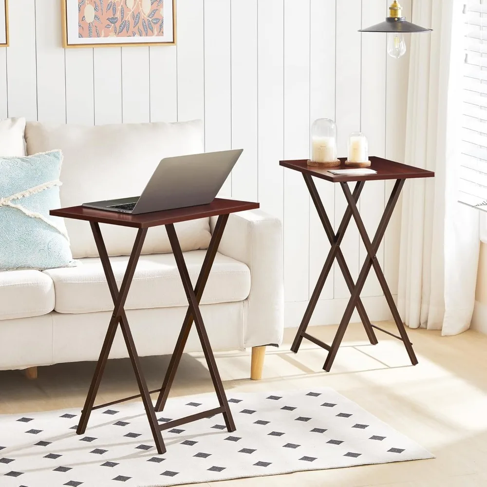

NEW Folding TV Tray Tables, Set of 2 Side Table for Small Space, Industrial Snack Tables for Eating at Couch, Stable Metal Frame