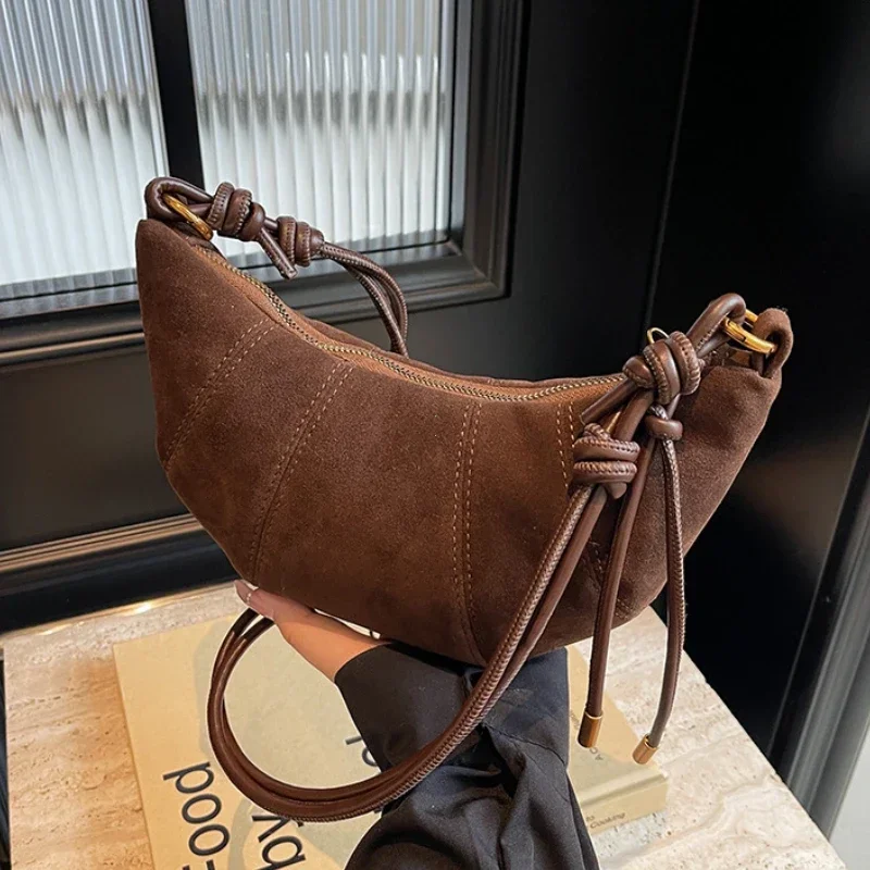 

Velvet Material Zipper 2025 High Quality Shoulder Bag Solid Color Simple Fashionable Crossbody Bag Soft Western Style Handbag