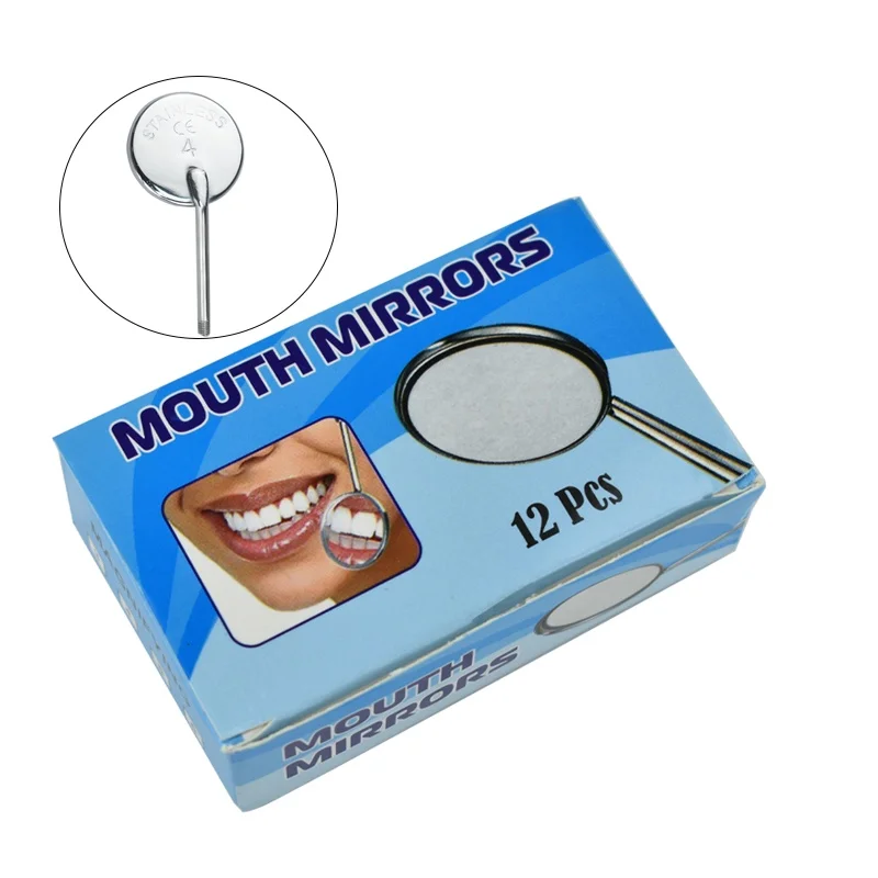 12Pc/Box Espelho dental Boca  Aço Inoxidável 4 Espelhos Odontológicos  Superfície Frontal Anti-Embaciamento Equipamento Oral