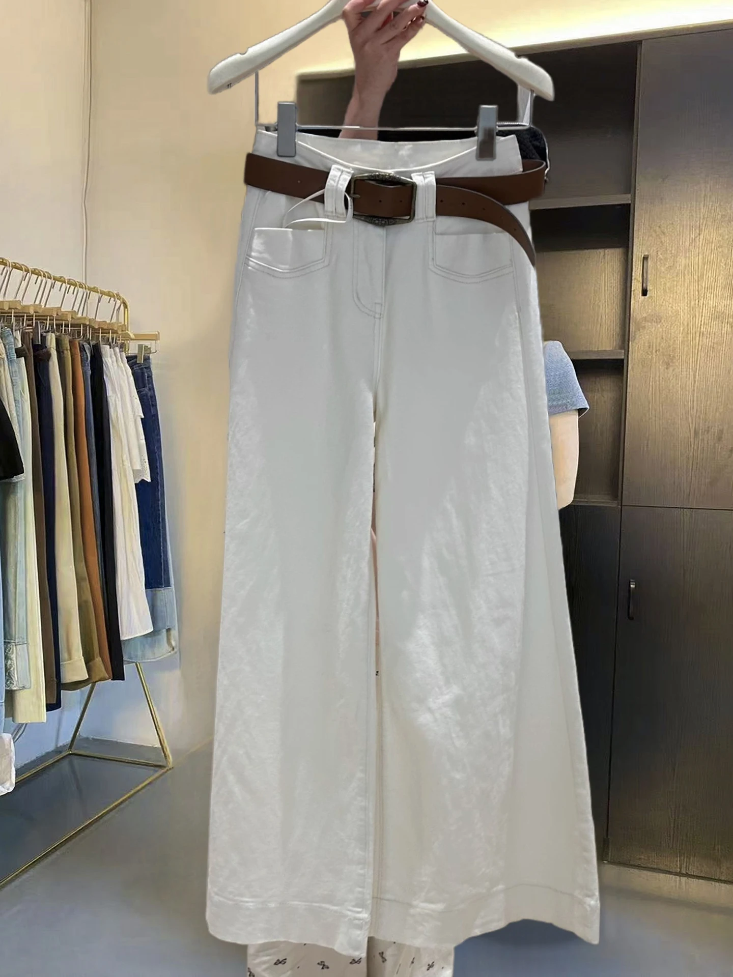 

High Waist Wide Leg White Jeans Women's Loose Fit Long Pants Autumn 2025 New Sle Comfortable Knitted Fabric Faionable